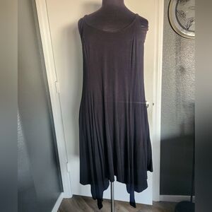 Hankerchief Hem Black Sleeveless Dress